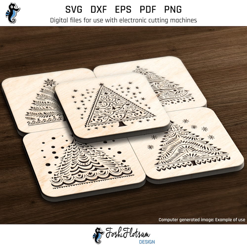 Coaster SVG - Christmas tree SVG coaster bundle image 5 Fifth 5 of 25 Christmas tree coasters included in this coaster SVG bundle.